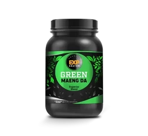 A 250g jar of EXP Premium Green Maeng Da Blend Powder from NuWave Botanicals.